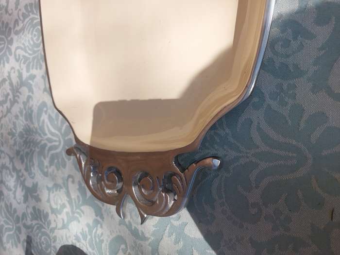AN ART DECOR PEWTAL WITH ENAMEL COATING SERVING TRAY/PLATTER