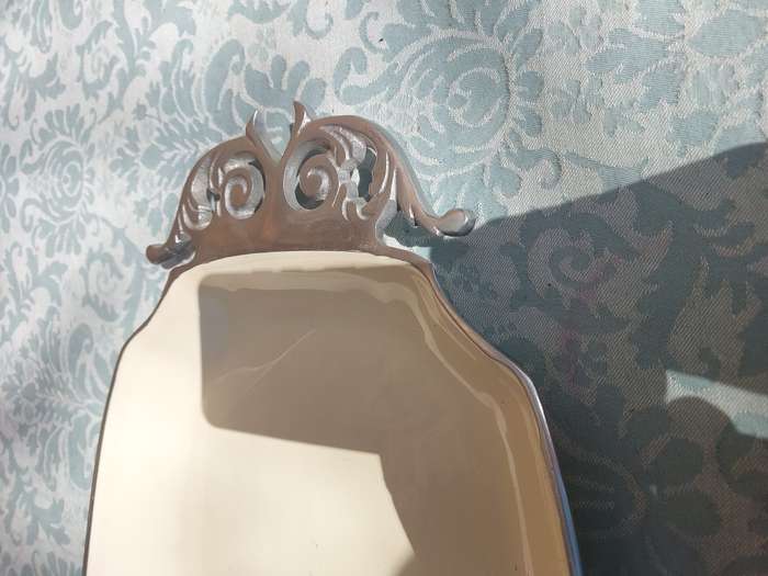 AN ART DECOR PEWTAL WITH ENAMEL COATING SERVING TRAY/PLATTER