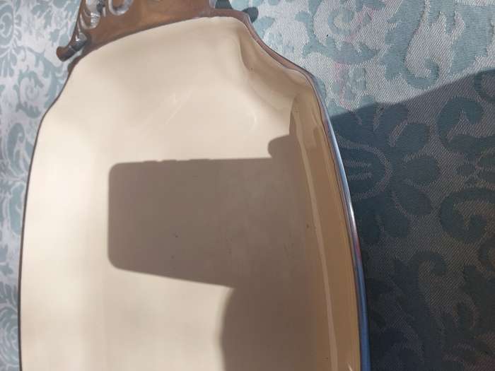 AN ART DECOR PEWTAL WITH ENAMEL COATING SERVING TRAY/PLATTER