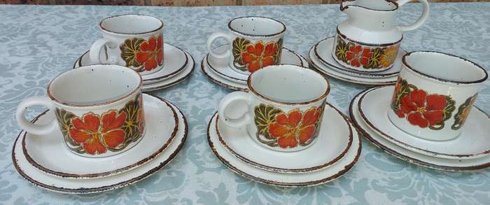 STONEHENGE Nasturtium ENGLAND TEA CUP MUGS SAUCERS STONEWARE Oven2Table Flower