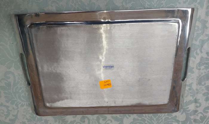 AN ART DECOR PEWTAL ALLOY BY SHEREDAN MADE IN MEXICO RECTANGULAR SERVING TRAY SOLD AS IS