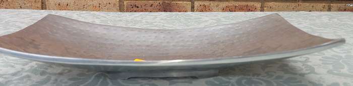 A VINTAGE HAND MADE PEWTER RECTANGULAR SERVING PLATTER MADE IN MEXICO SOLD AS IS