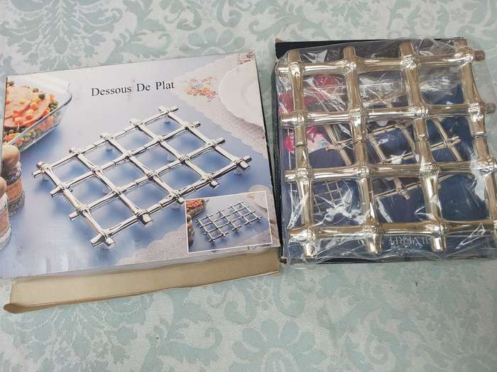 TWO VIRTUALLY BRAND-NEW BAMBO STYLE TRIVETS, SILVER-PLATED  SOLD AS IS