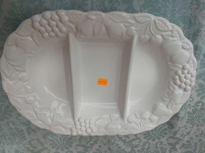 A THREE DIVISION ART DECOR PORCELAIN SERVING PLATTER SOLD AS IS