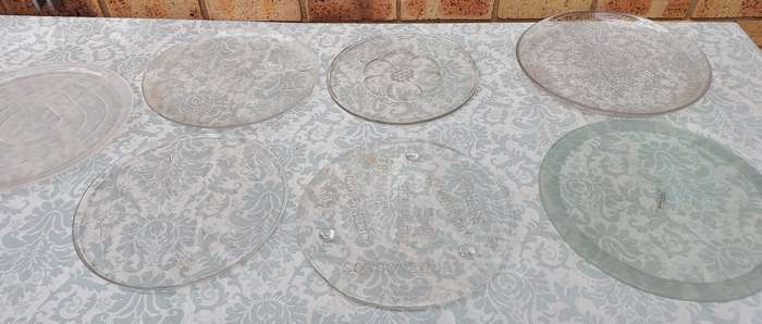 Glass art decor serving platters - set of 7