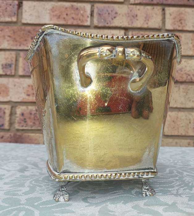 A VINTAGE SILVER PLATED ON BRONZE SWEAT CADDY VICTORIAN ERA SOOD AS IS