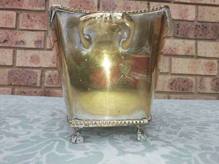 A VINTAGE SILVER PLATED ON BRONZE SWEAT CADDY VICTORIAN ERA SOOD AS IS