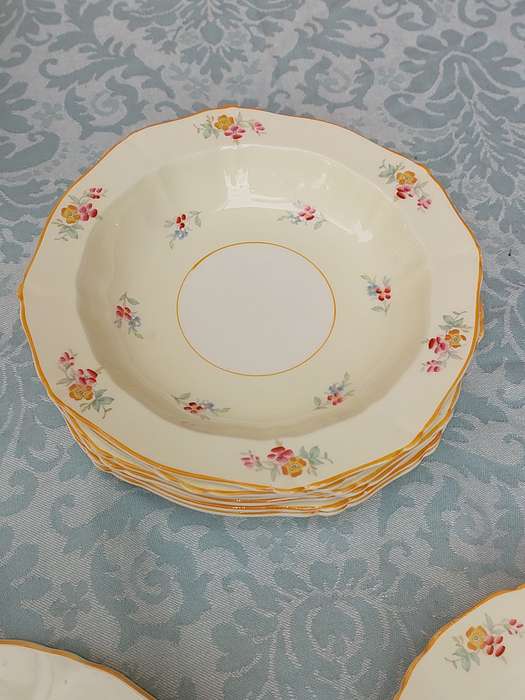 A VINTAGE OF WHITE WITH A FLORAL DESIGN DINNER SET BY ALFRED MEAKEN ENGLAND SOLD AS IS