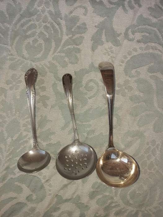 A COLLECTION OF 3 SUGAR OR SAUCE LADLES SOLD AS IS