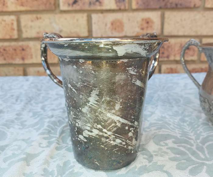 TWO VINTAGE KIDDUSH GOBLETS ONE WIYTH HEBREW TEXT SOLD AS IS