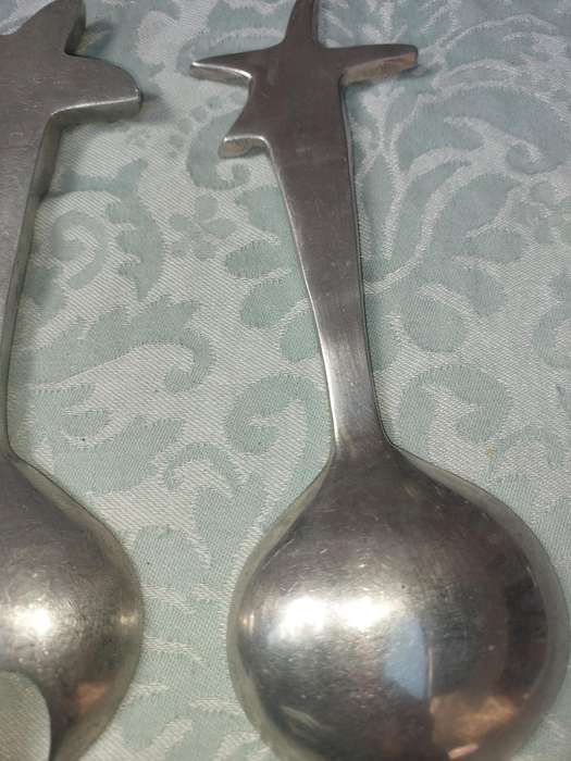 AN ART DECOR PEWTER SET SALAD LADELS SOLD AS IS