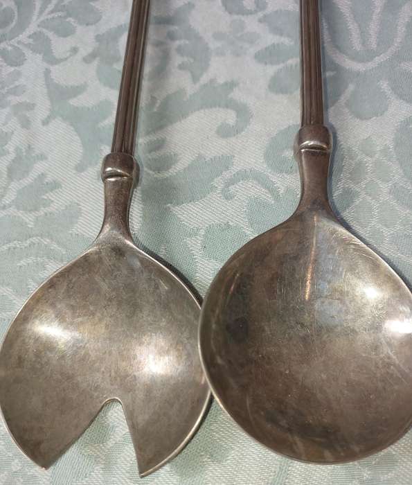 TWO VINTAGE SETS STAINLESS STEEL SALAD LADELS SOLD AS IS