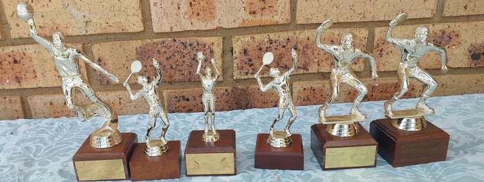 A JOBLOT SPORTS TROPHIES SOLD AS IS