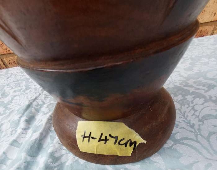 Genuine South African Hand Carved Hard Wood Two Faced Sculpture Tribal Bongo Drum