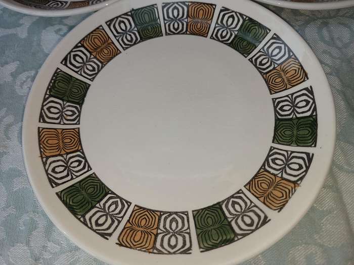 A VINTAGE COLLECTION OF 5 HAND PAINTED IRONSTONE CAKE PLATES BY BILTONS ENGLAND SOLD AS IS