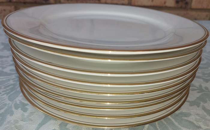 A SET OF 10 RC NORITAKI SRI LANKA DINNER PLATES ONE HAS A CHIP AS PER THE PHOTOS SOLD AS IS