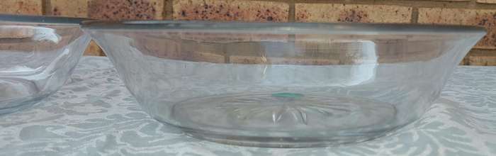 TWO ART DECOR  GLASS SERVING BOWLS SOLD AS IS