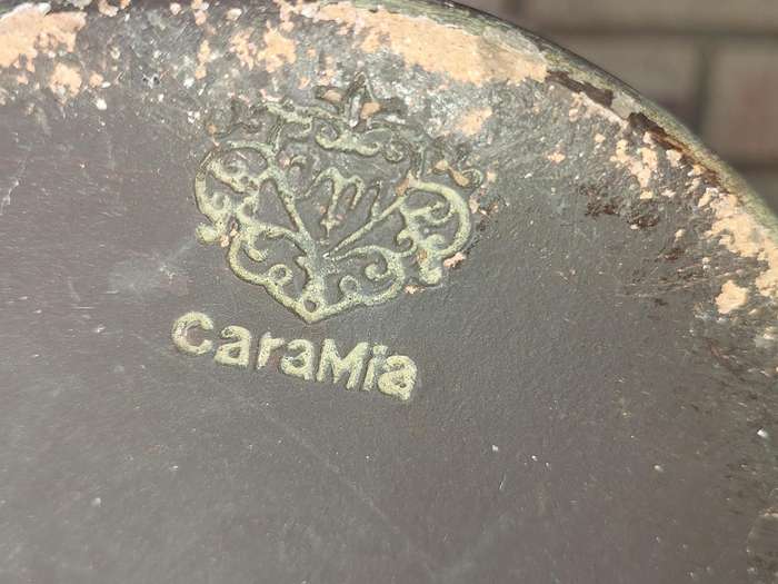 AN ANTIQUE CARAMIA STONE WARE STORAGE BOTTLE SOLD AS IS