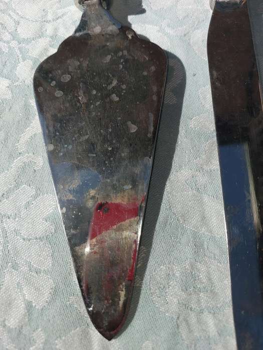 AN ART DECOR CAKE CUTTING SET CUTLERY SOLD AS IS