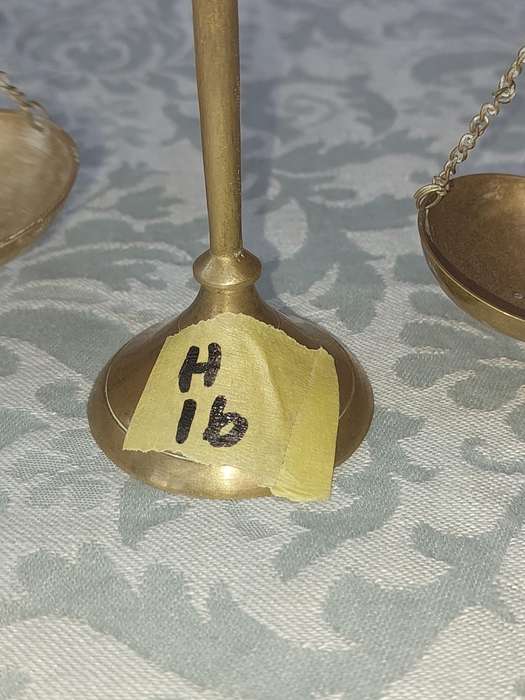 A VINTAGE ART DECOR BRASS ORNAMENTAL SCALE BALANCE SOLD AS IS