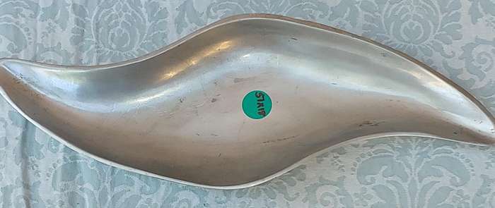 AN ART DECOR HAND MADE IN INDIA PEWTER SERVING PLATTER SOLD AS IS