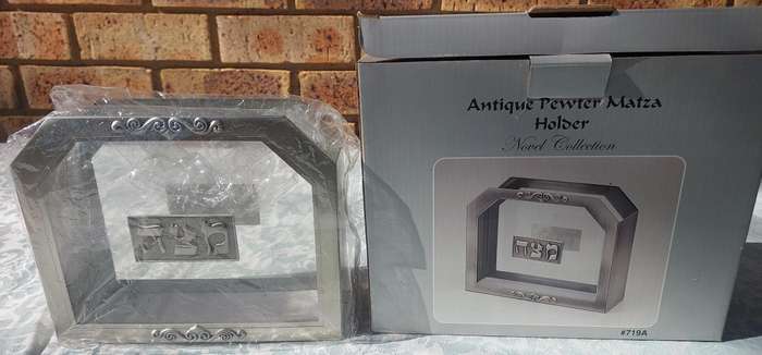 Antique Pewter And Glass Matzah Holder sold as is