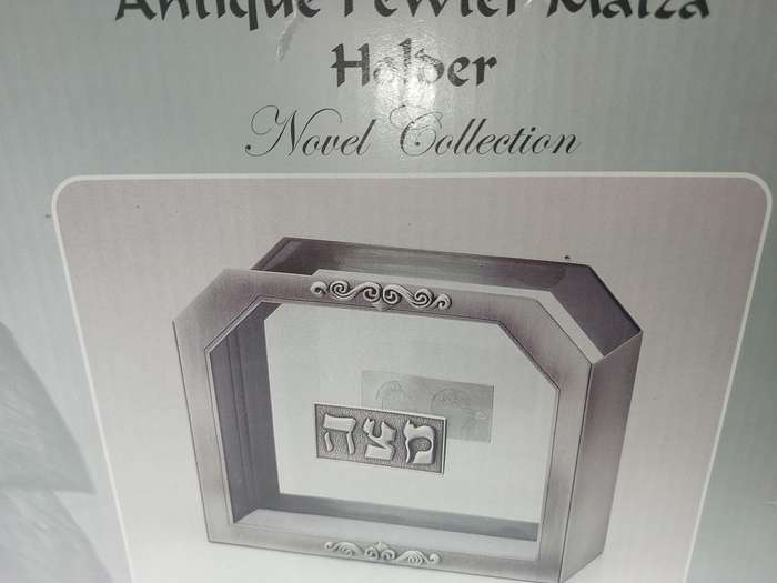 Antique Pewter And Glass Matzah Holder sold as is