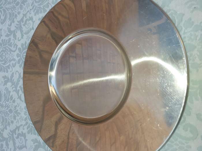 TWO STAINLESS STEEL SERVING TRAYS , SOLD AS IS