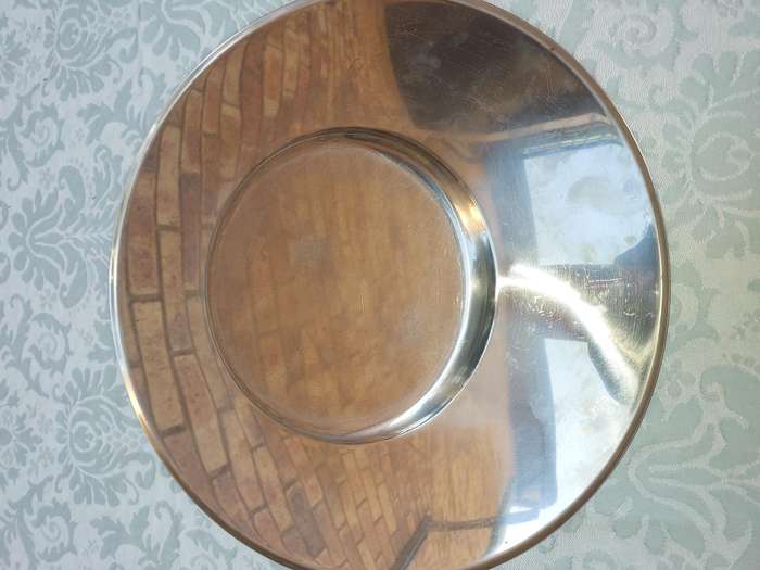 TWO STAINLESS STEEL SERVING TRAYS , SOLD AS IS