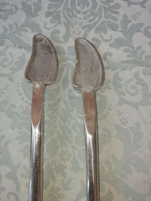 A PEWTAL SET SALAD LADLES SOLD AS IS