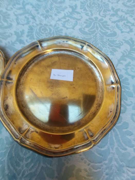 TWO VINTAGE SILVER PLATED PLATES MADE IN SWEDEN SOLD AS IS
