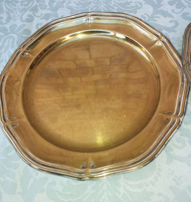 TWO VINTAGE SILVER PLATED PLATES MADE IN SWEDEN SOLD AS IS