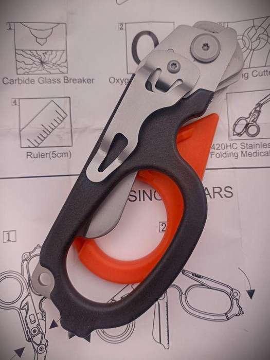 Multi-Functional Folding Tactical Emergency Response Shears (Black/Orange) + Holster (Black)