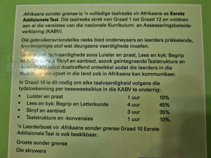 AFRIKAANS SONDER GRENSE 10 Eerste Additionele Taal ONDERWYSERSGIDS