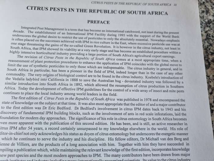 CITRUS PESTS in the REPUBLIC of SOUTH AFRICA Ed. E C G BEDFORD et al Second Revised Ed. 1988