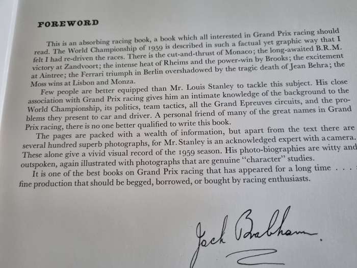 GRAND PRIX WORLD CHAMPIONSHIP LOUIS T STANLEY Fwd. Jack Brabham 1960 includes racing personalities