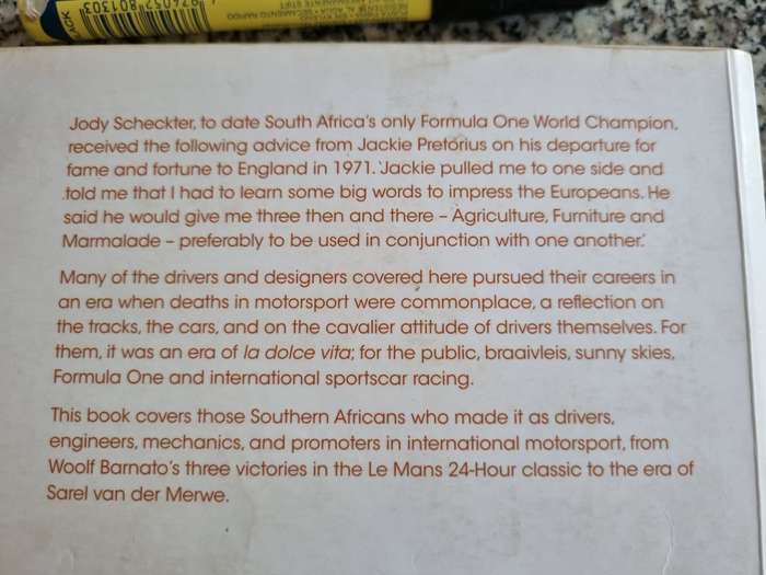 SOUTHERN AFRICAN MOTORSPORT HEROES AGRICULTURE FURNITURE & MARMALADE incl Jody & Ian Scheckter