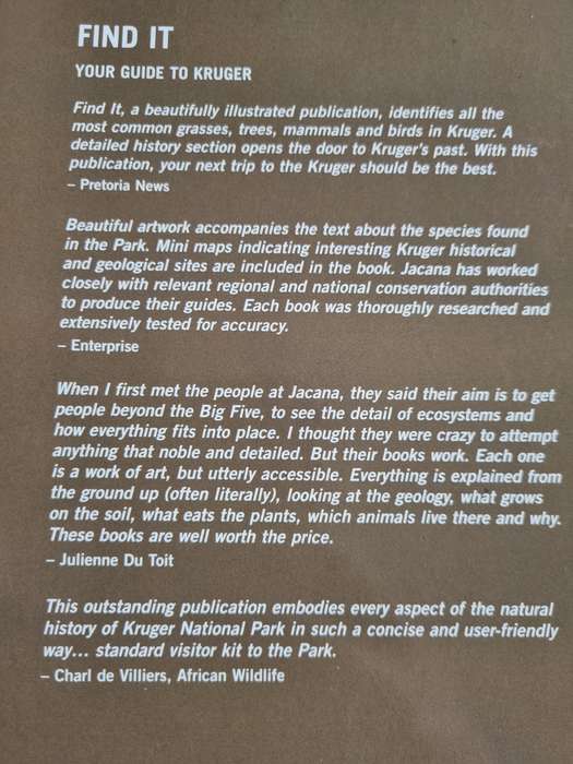 FIND IT YOUR GUIDE TO KRUGER Jacana Find It Series incl Historical Sites Kruger National Park KNP