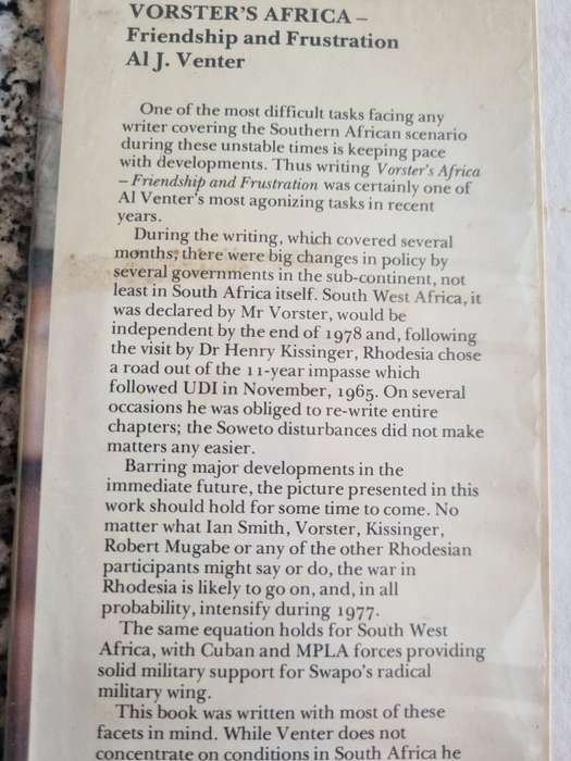 VORSTER'S AFRICA FRIENDSHIP and FRUSTRATION AL J VENTER