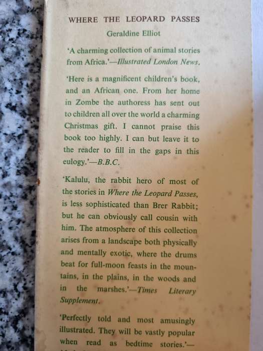 WHERE THE LEOPARD PASSES by GERALDINE ELLIOT  book of Stories based on African Folk-tales Hardcover