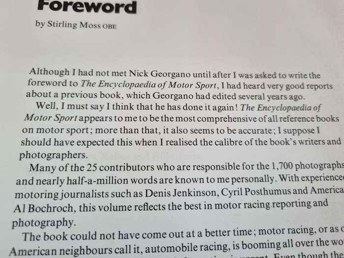 The ENCYCLOPAEDIA OF MOTOR SPORT Ed. G N GEORGANO Fwd. Stirling Moss see  S A Index references