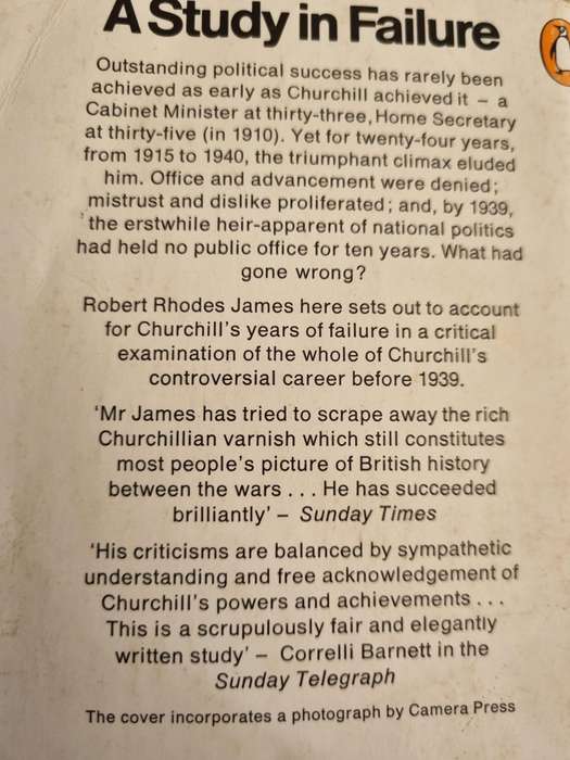 CHURCHILL A STUDY IN FAILURE 1900 - 1939 ROBERT RHODES JAMES some index ref to S A  & Boer Republic