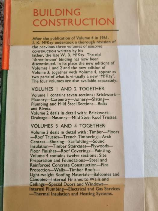 W B McKAY  & J K McKAY Building Construction Volumes 1 2 3 & 4 1963 ( building )