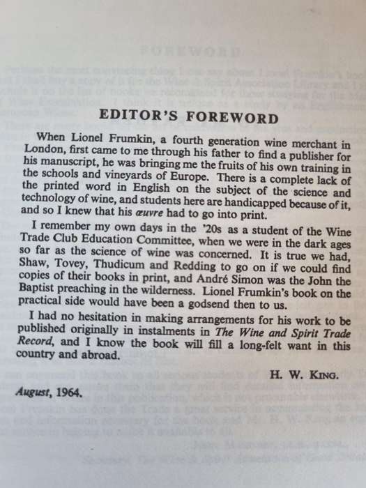 The SCIENCE and TECHNIQUE of WINE LIONEL FRUMKIN Second Edition 1967