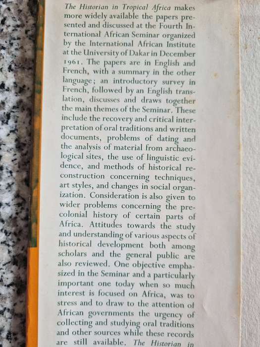 The HISTORIAN in TROPICAL AFRICA 4th International African Seminar University of Dakar 1961