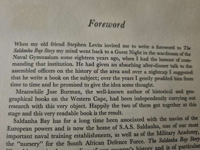 THE SALDANHA BAY STORY JOSE BURMAN STEPHEN LEVIN ex library  ( West Coast Cape Province )