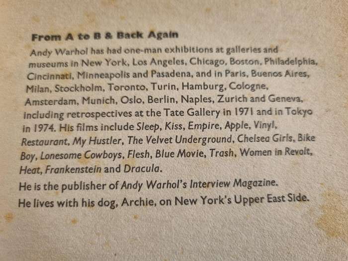THE PHILOSOPHY of ANDY WARHOL From A  to B and Back Again ( artist )