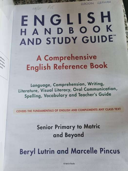 ENGLISH HANDBOOK & STUDY GUIDE English Students SENIOR PRIMARY - MATRIC and BEYOND BERYL LUTRIN