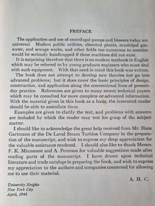 CENTRIFUGAL PUMPS and BLOWERS  by AUSTIN H CHURCH 12th Printing 1967 ( engineering )