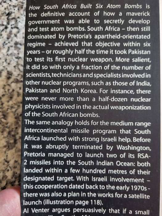 HOW SOUTH AFRICA BUILT SIX ATOM BOMBS and then abandoned its Nuclear Weapons Program AL J VENTER